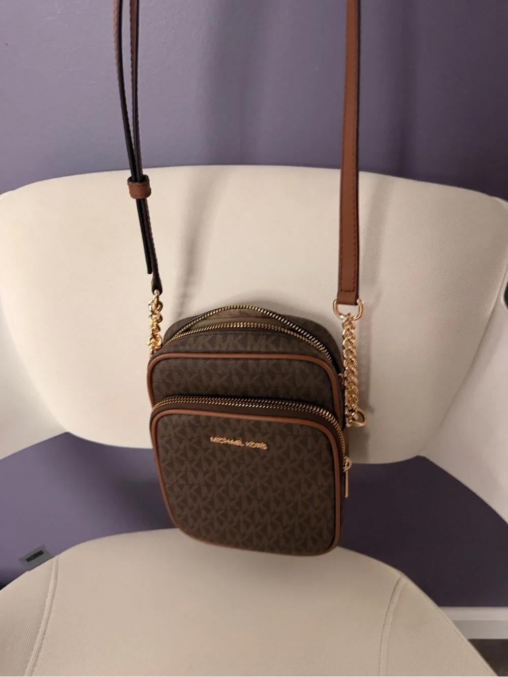 Michael Kors Brown Logo Crossbody with Gold Hardware